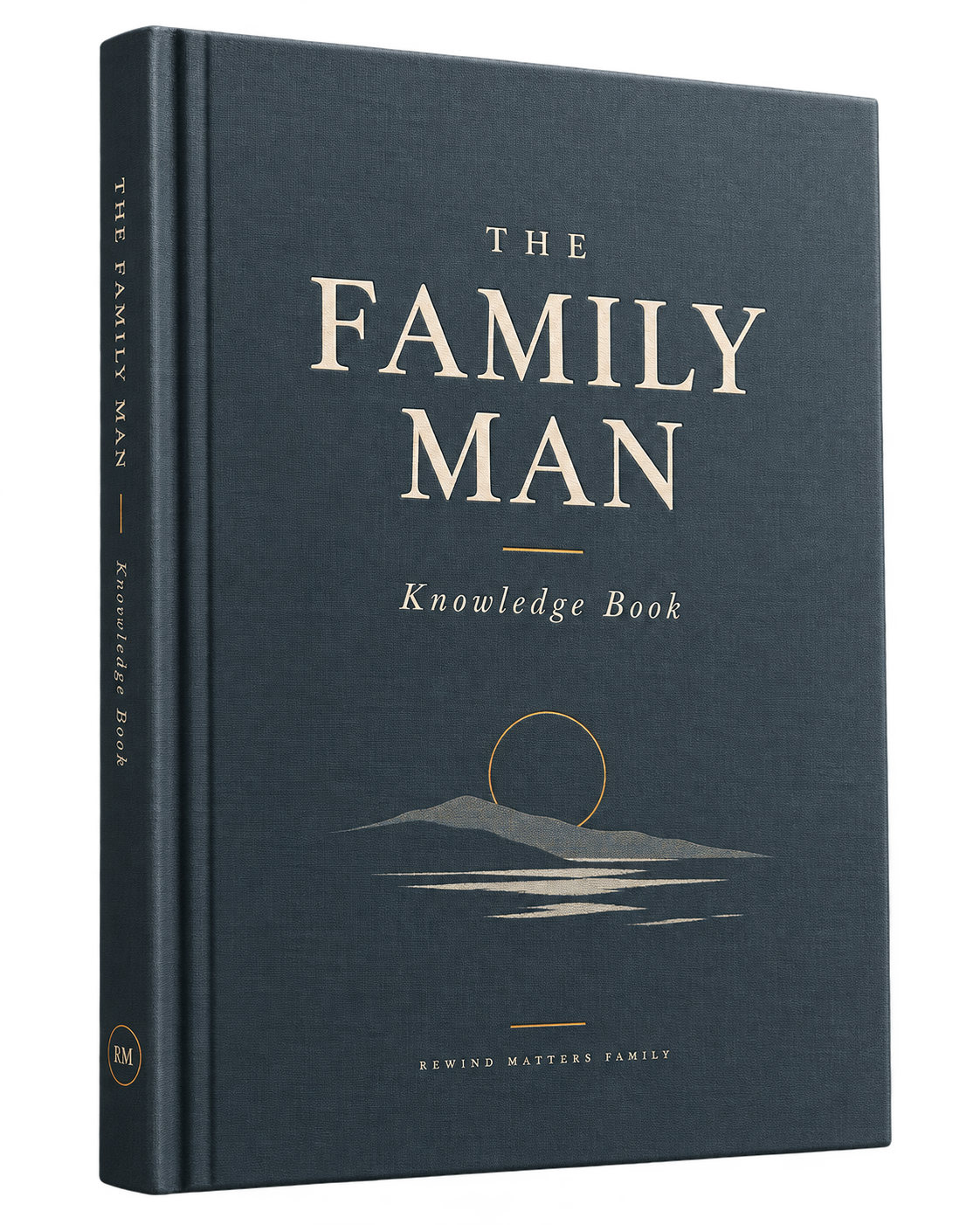 The Family Man Knowledge Book in donkerblauw linnen met gouden titel